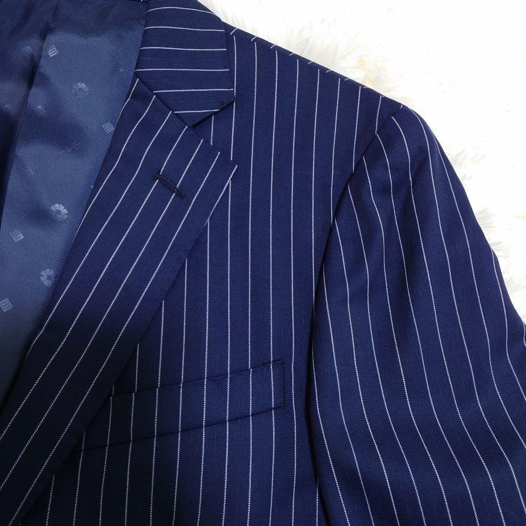 オリヒカ　スーツ　Super130'S　ネイビー　ストライプ　AB5　M相当