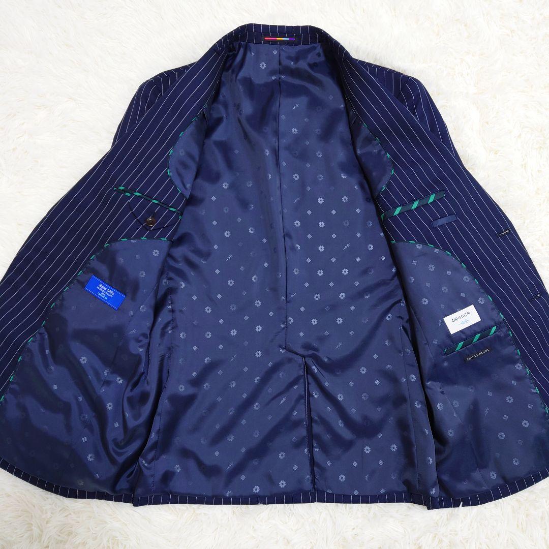 オリヒカ　スーツ　Super130'S　ネイビー　ストライプ　AB5　M相当