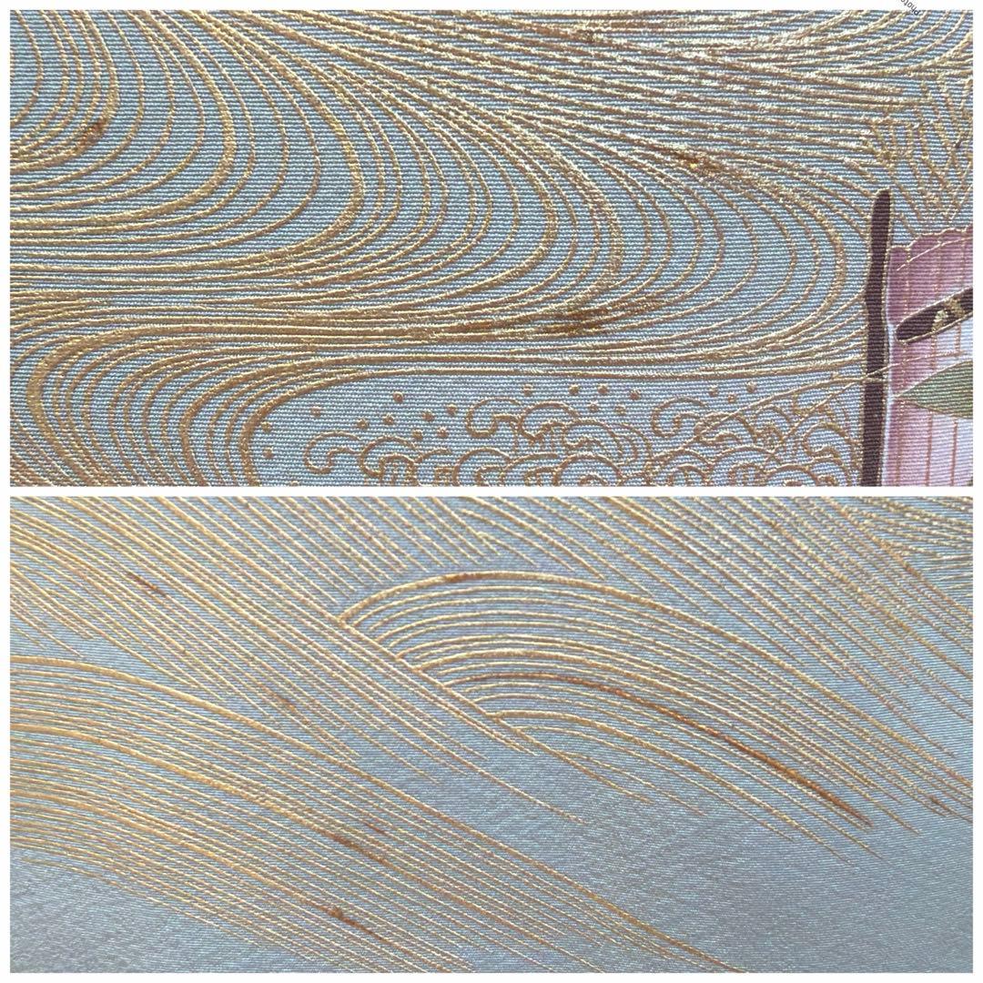 498 訪問着フルセット 正絹 一つ紋 ベージュ グレージュ 金彩 暈し染め