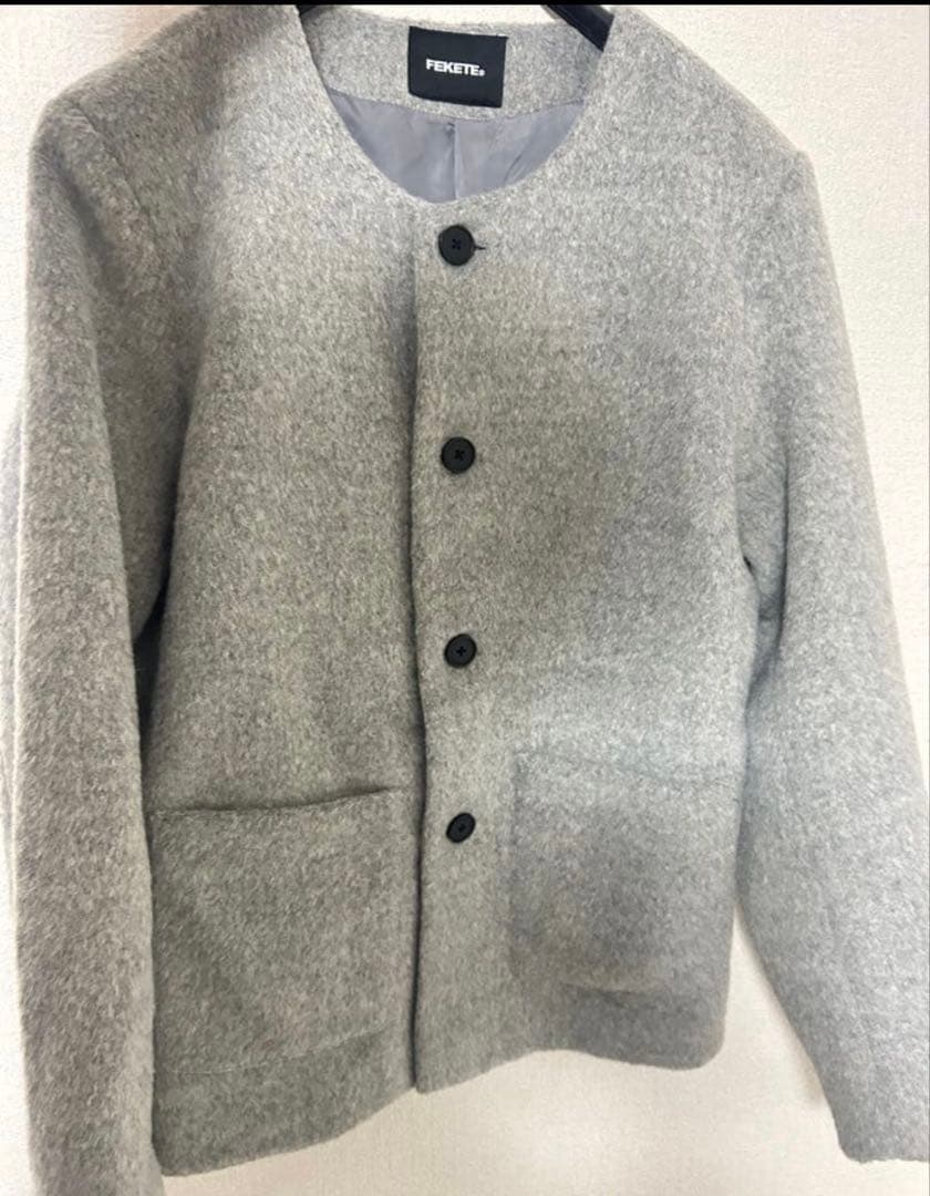 ごはん　no collar wool shaggy jacket M