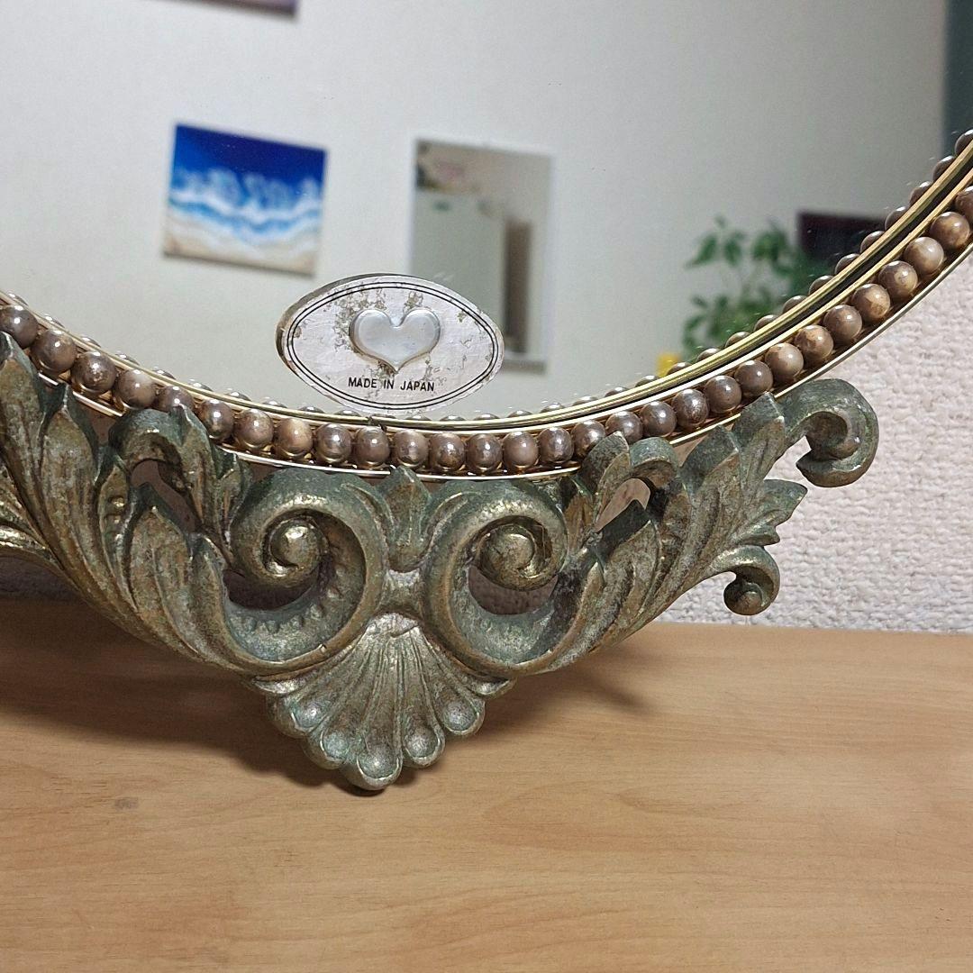 ビンテージ ミラー 鏡 アンティーク　ウォールミラー 壁掛け　真珠