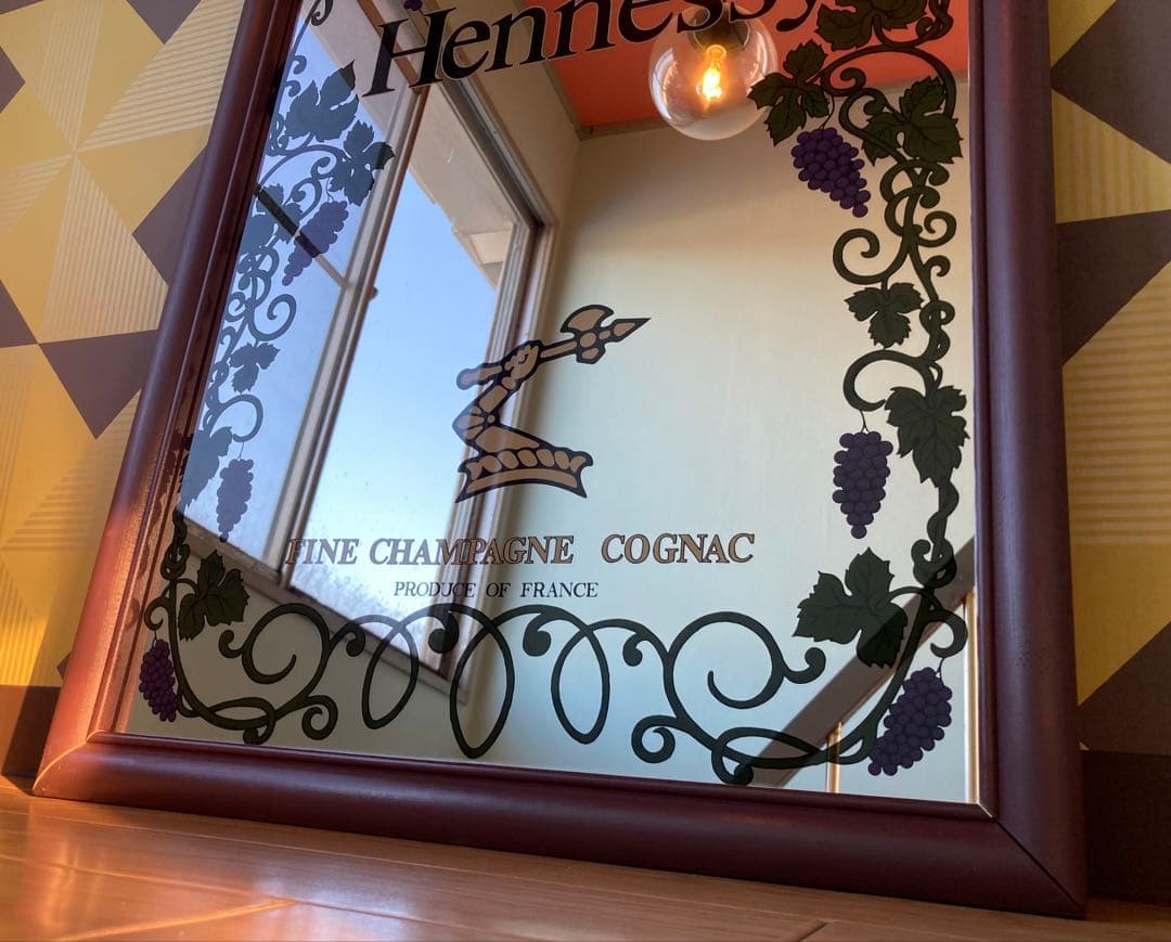 ヘネシー アンティーク パブミラー フランス 壁掛け レトロ フレーム 鏡 雑貨