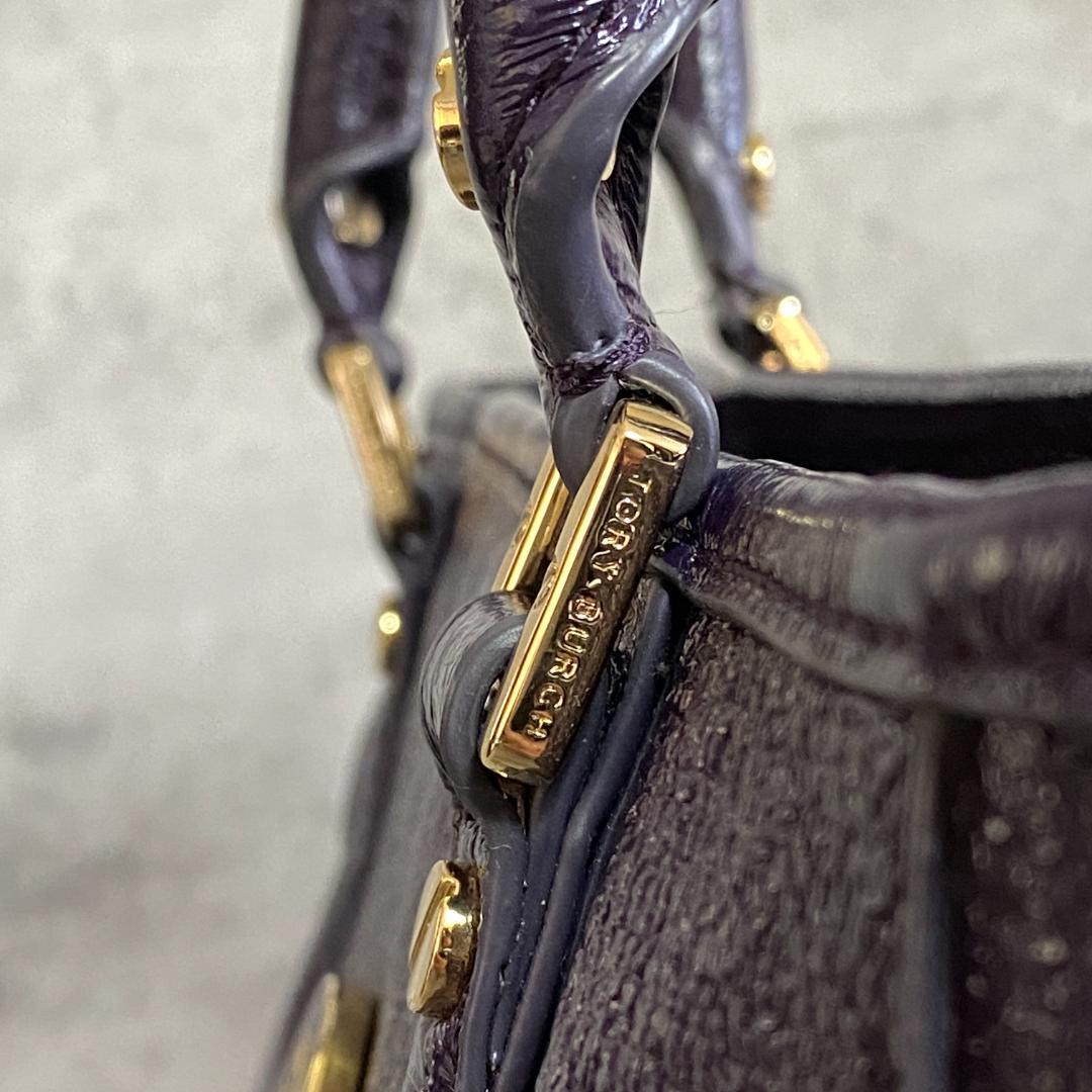 ✨極美品✨トリーバーチ アマンダ ハンドバッグ エナメル 紫 デカロゴ 希少色