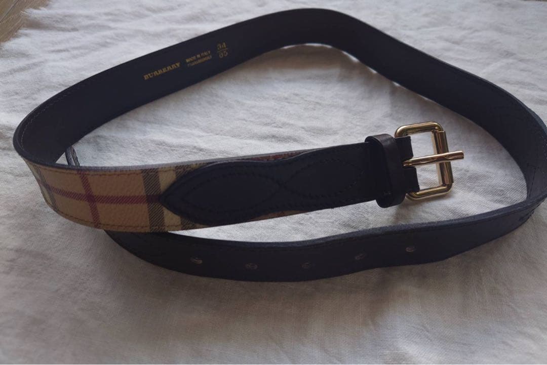 BURBERRY チェック柄 レザーベルト 34