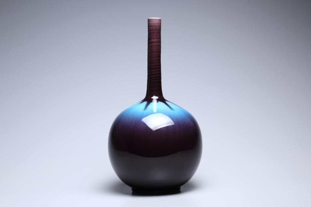 徳田正彦　彩釉花入　三代柳雨軒　徳田八十吉　人間国宝　共箱　茶道具【正一古美術】