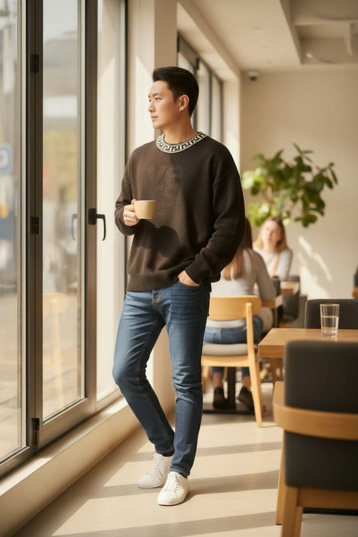 ズ*ー様 Versace 黒 ニットセーター ロゴ入りメドゥーサー刺繍 イタリア