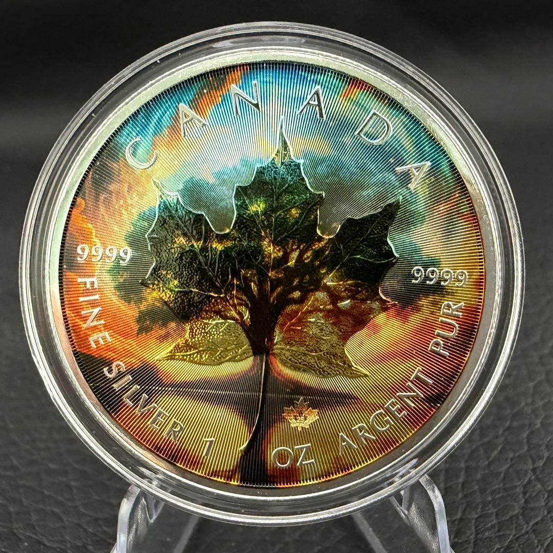 世界100枚限定！ メイプルリーフ 銀貨 カラー 生命の樹 1オンス 1oz