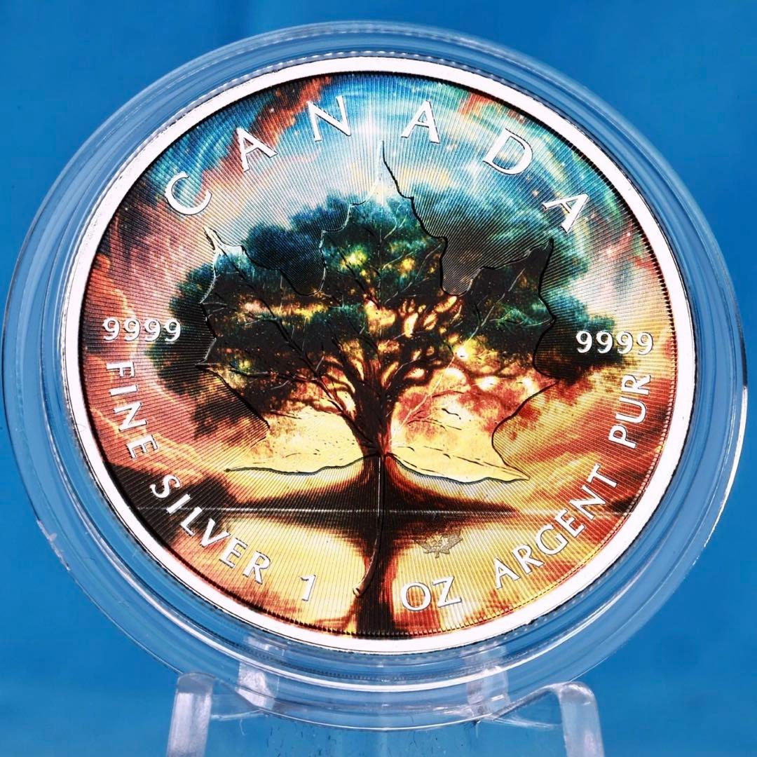 世界100枚限定！ メイプルリーフ 銀貨 カラー 生命の樹 1オンス 1oz