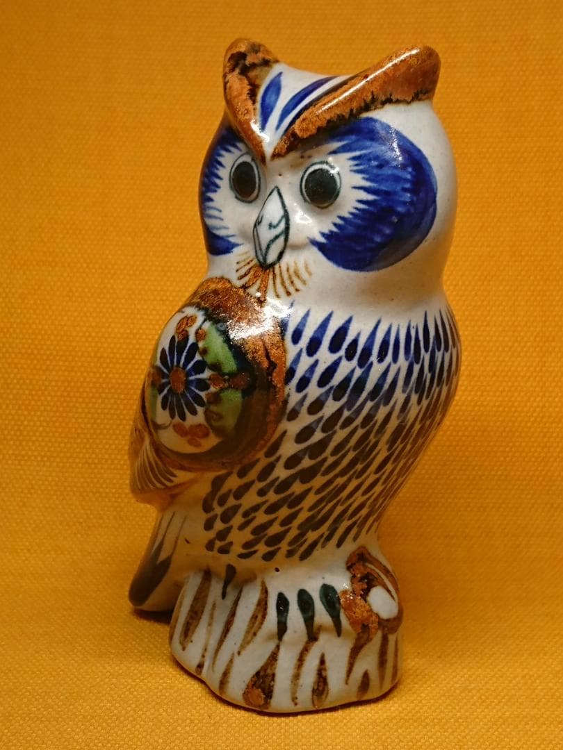 【美品】フクロウ　陶器　オブジェ　置物　インテリア　工芸品　美術品　A1296