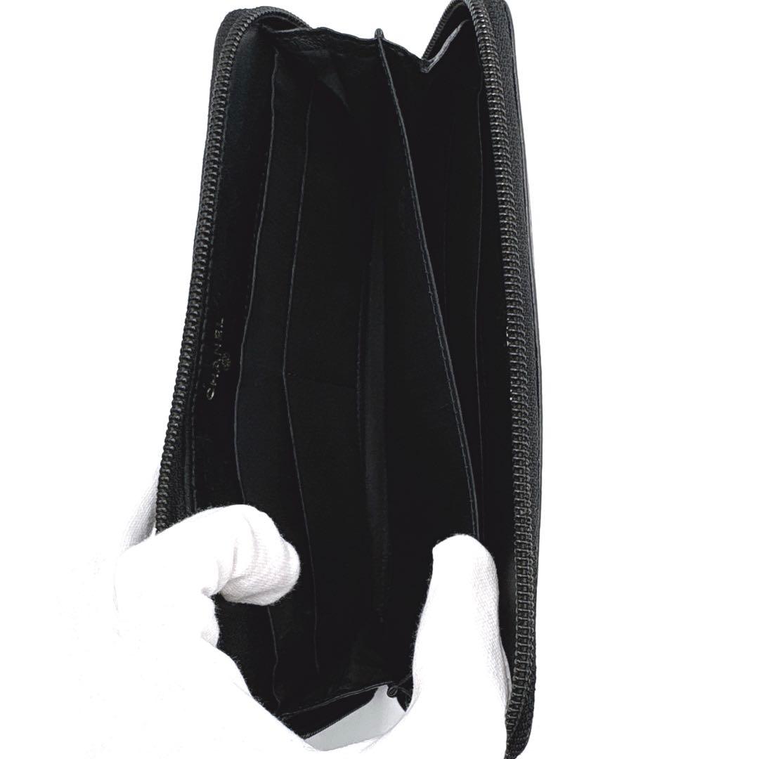 【美品】CHANEL シャネル ココマーク キャビアスキン ラウンドファスナー