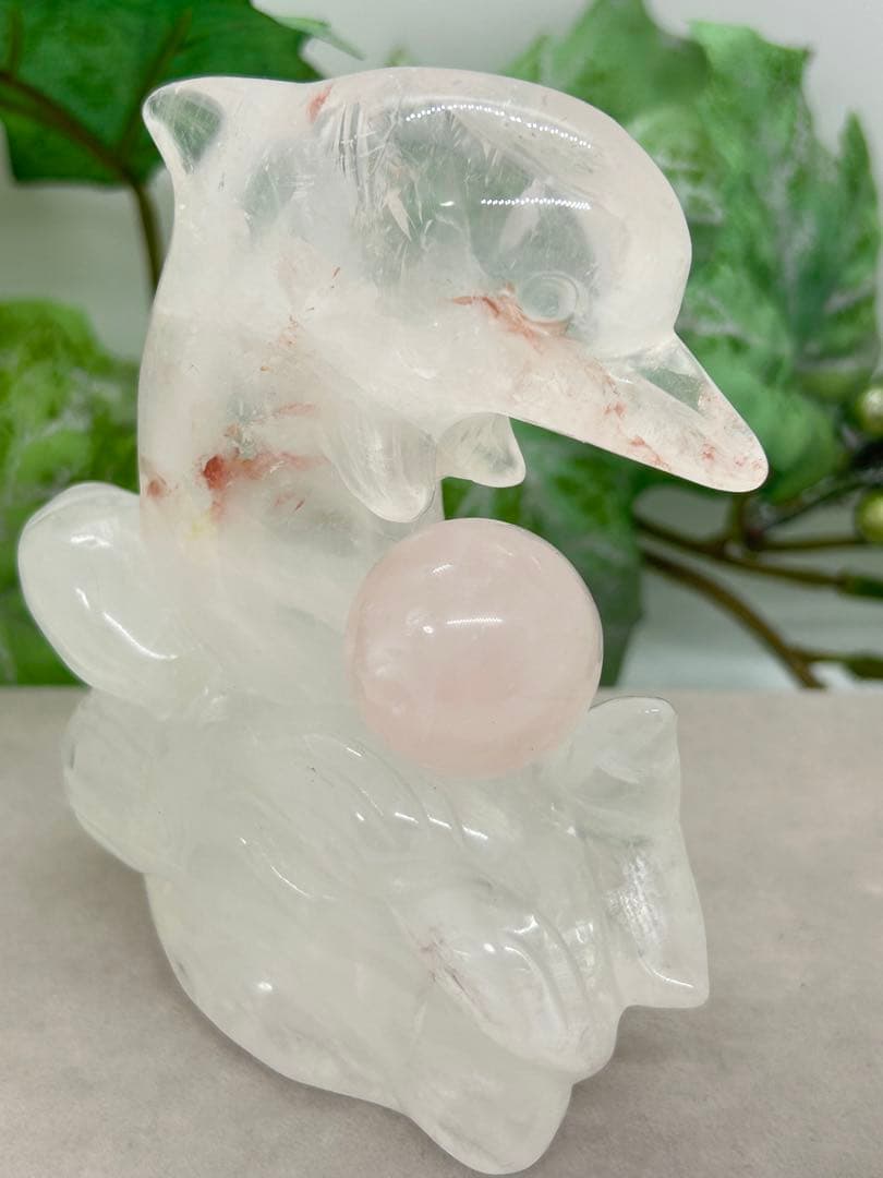 天然石水晶　イルカ置物　No.1494