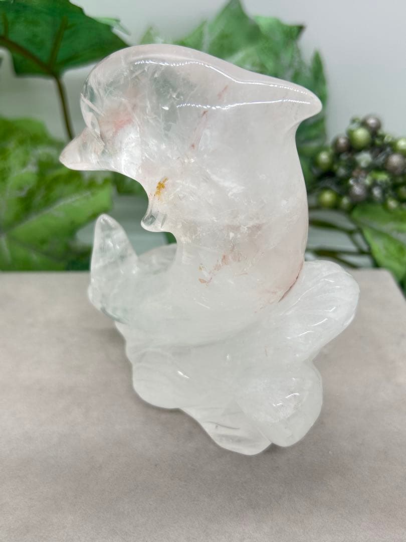 天然石水晶　イルカ置物　No.1494