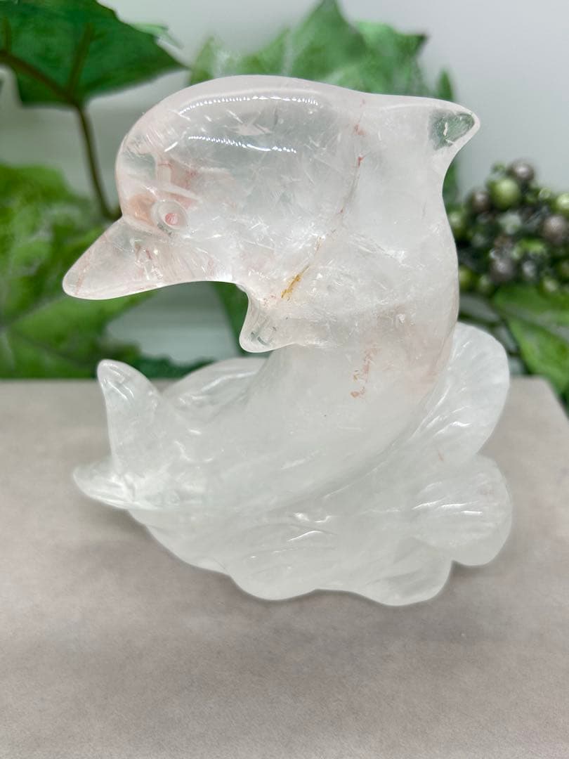 天然石水晶　イルカ置物　No.1494