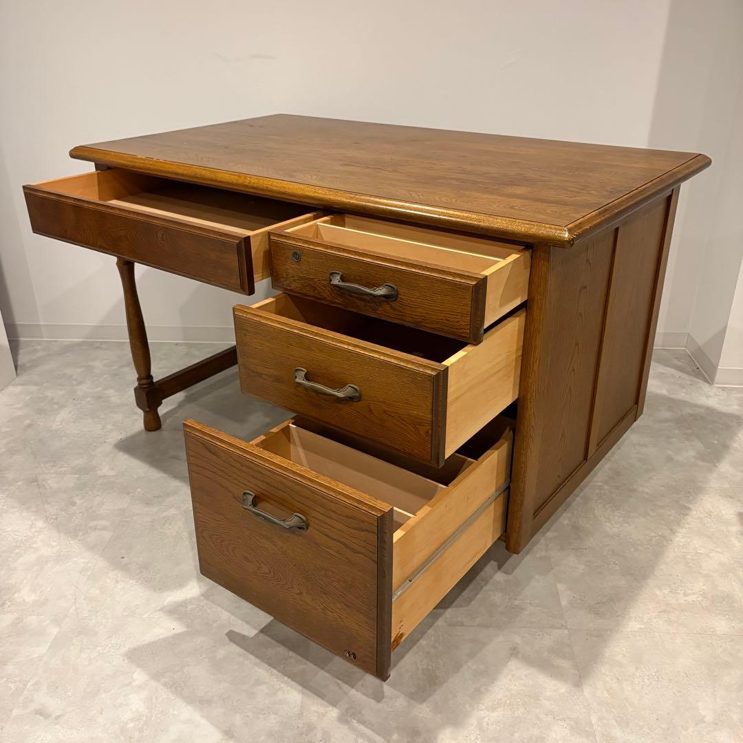 浜本工芸 片袖机 ナラ材 クラシック 書斎机 学習机 パソコンデスク オーク材