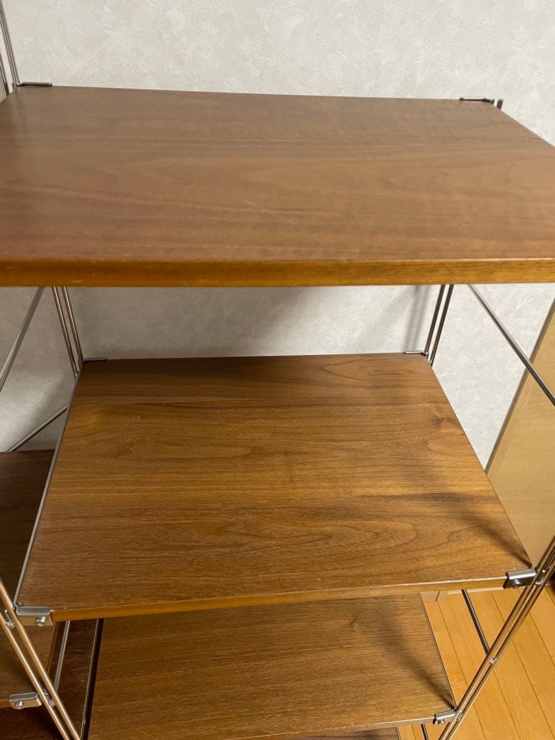 【美品】【値下可能】ステンレスユニットシェルフ　ウォールナット材棚セット　中