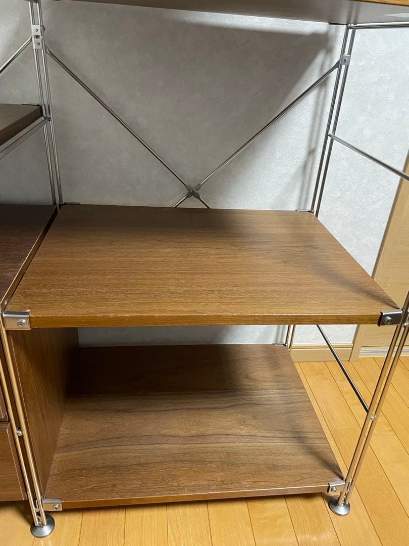 【美品】【値下可能】ステンレスユニットシェルフ　ウォールナット材棚セット　中