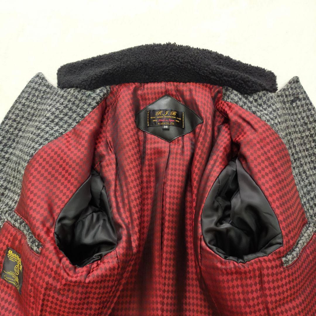 美品　ハリスツイード使用　R.J.B　フラットヘッド　千鳥格子柄　ボアジャケット
