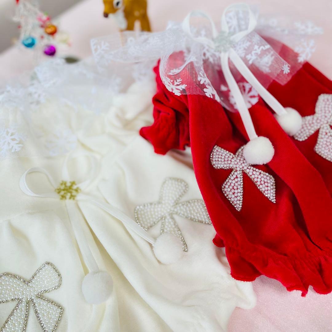 パールリボン♡クリスマス　ネックチュール付き　犬服　ハンドメイド　∞TuTu∞