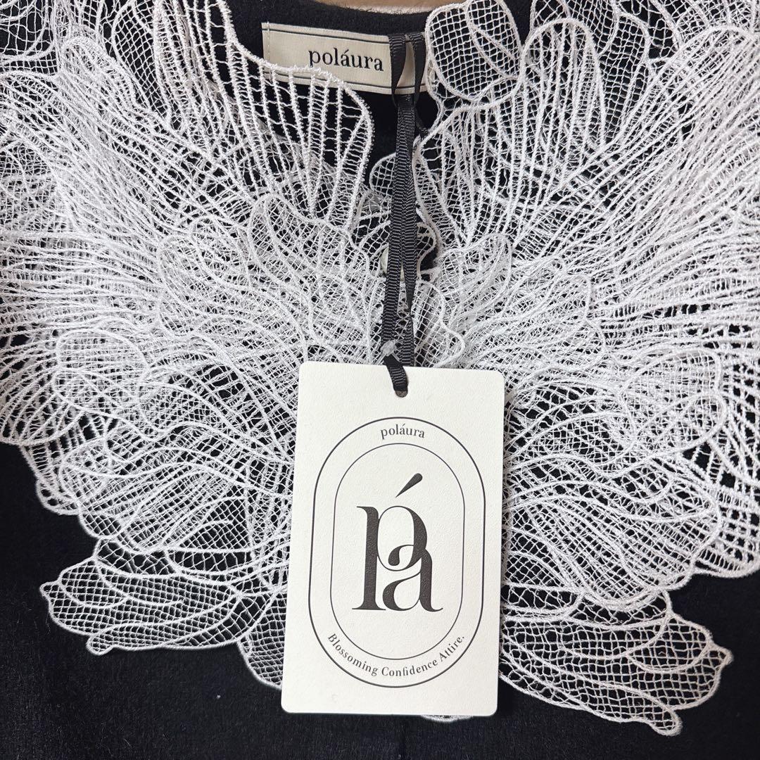 新品 poláura レースフリルカーディガン black