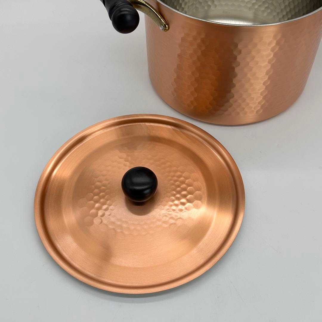 純銅 両手鍋 深型 24cm 蓋付き 鎚目 銅鍋 大容量 煮込み スープ 燕三条