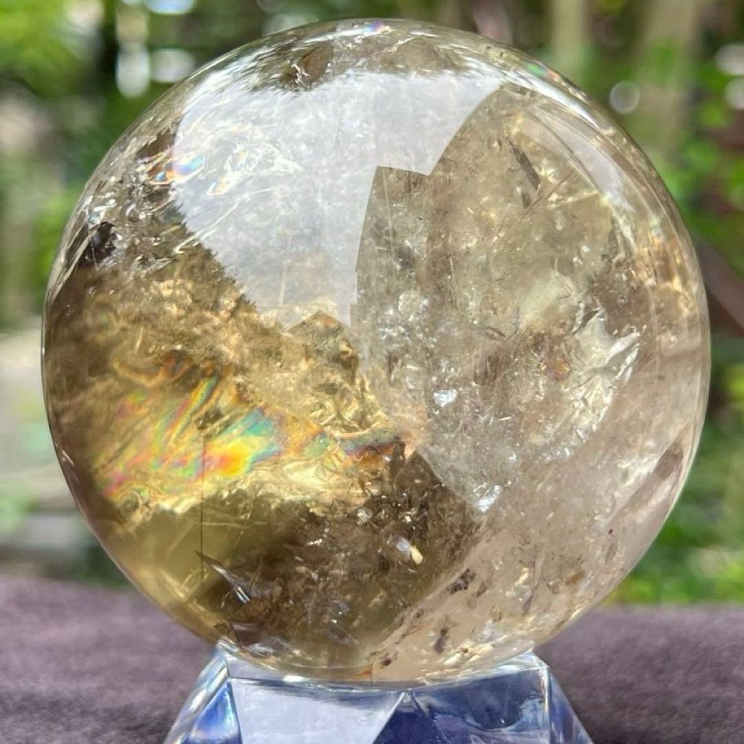 ✳️【幸運の石】✨綺麗な虹とファントム✨レインボー シトリン 丸玉 天然石 置物