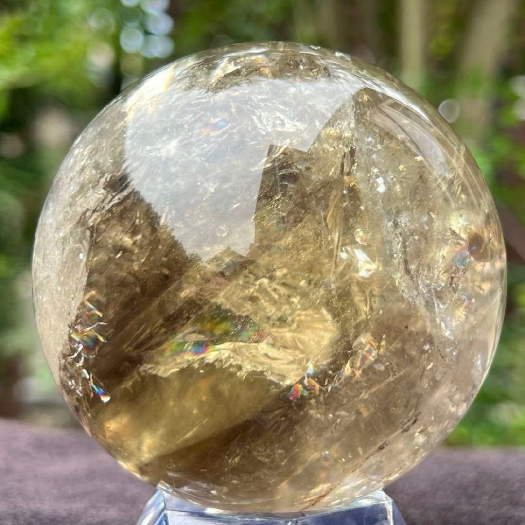 ✳️【幸運の石】✨綺麗な虹とファントム✨レインボー シトリン 丸玉 天然石 置物