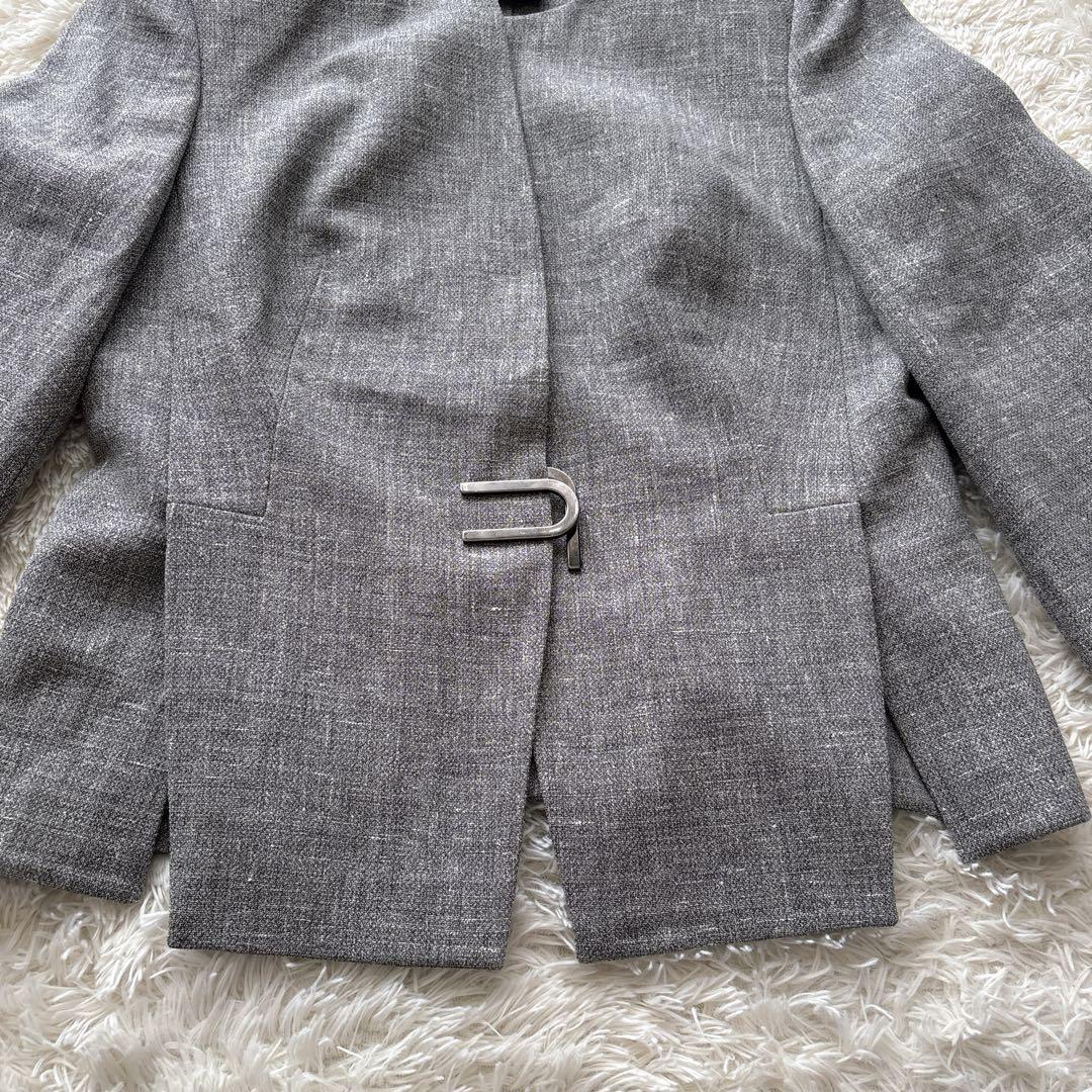 AKRIS アクリス ノーカラージャケット ウールリネン フロントフック 38