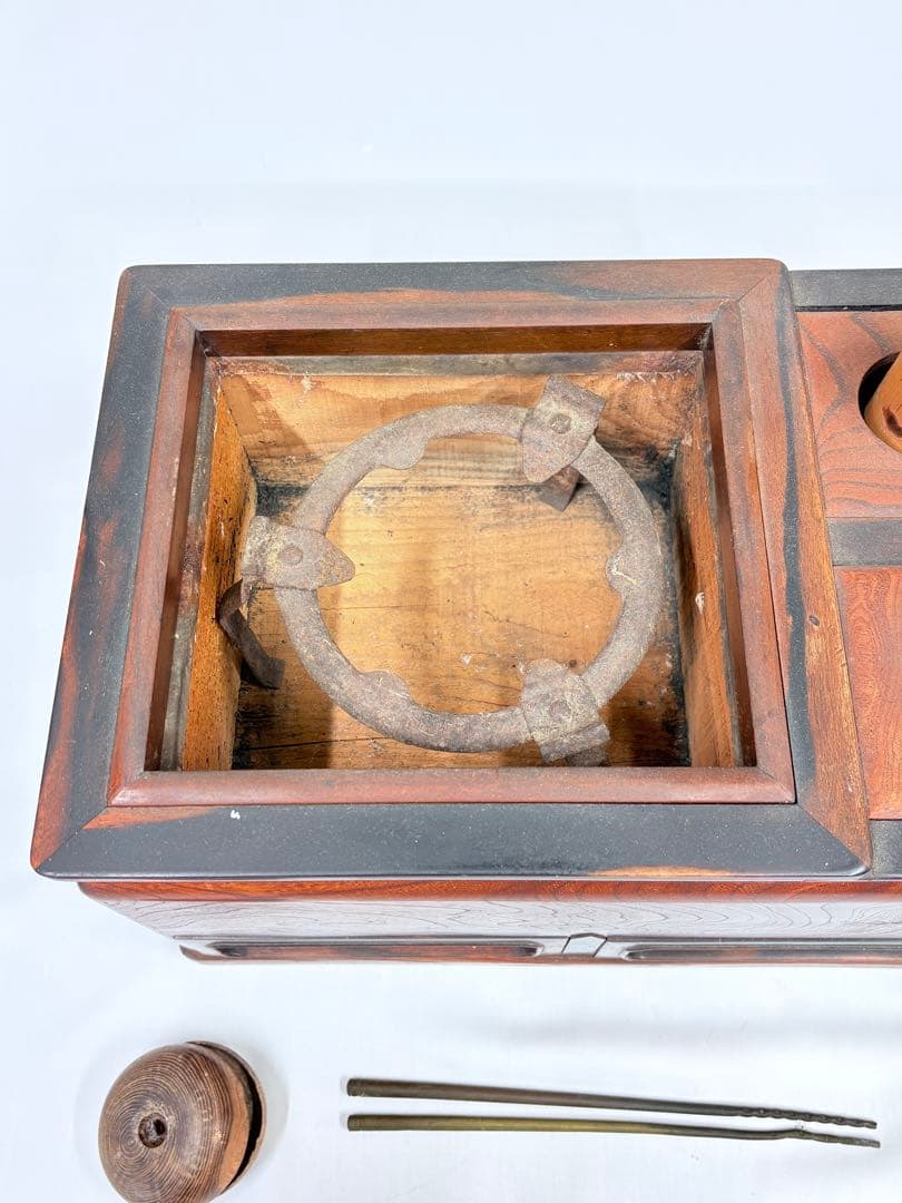 火鉢 火箸 引き出し付き 長火鉢 五徳 古民具 時代物アンティーク 昭和レトロ