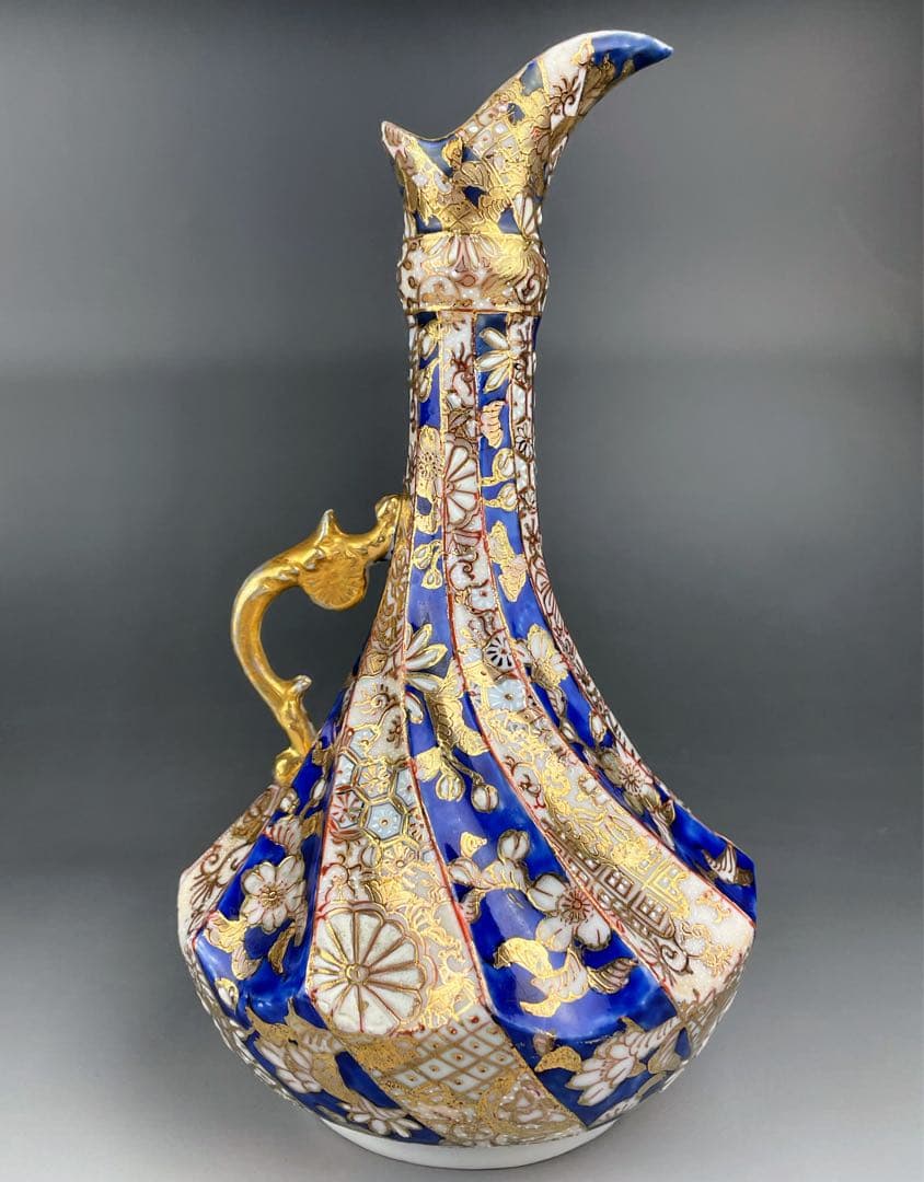 【希少】初代 加藤春光 オールドニッポン 瑠璃釉 金彩盛上 水差し ピッチャー