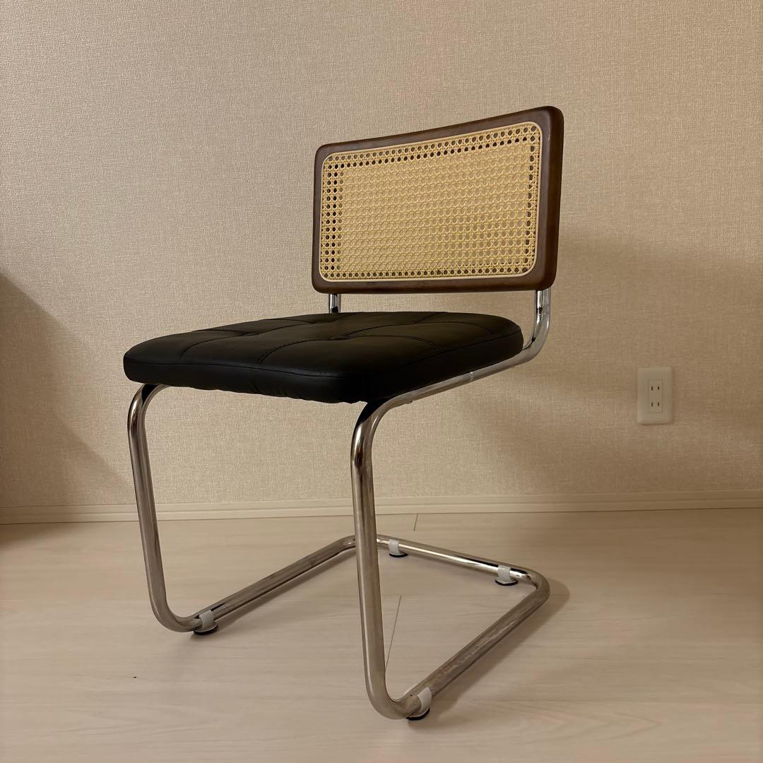 椅子 チェア 一人掛け クッション レトロ レザー張り ラタン　ブラック