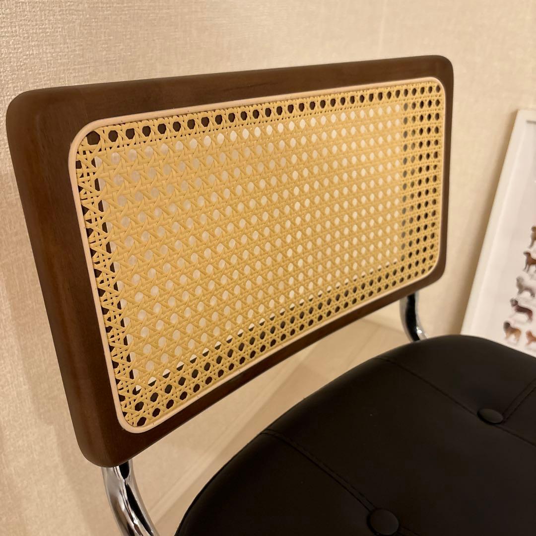 椅子 チェア 一人掛け クッション レトロ レザー張り ラタン　ブラック