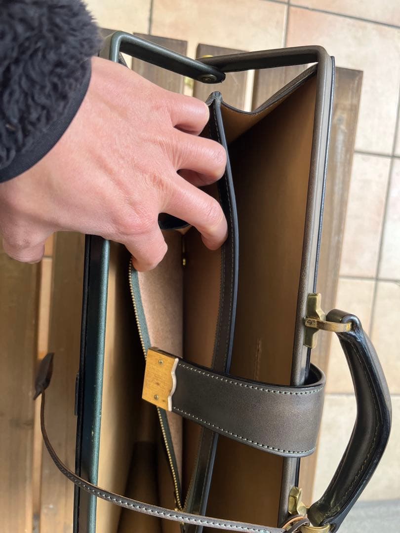 y*k様 万双　薄型ダレスバッグ　細マチダレス　別注　グリーン　ブライドルレザー