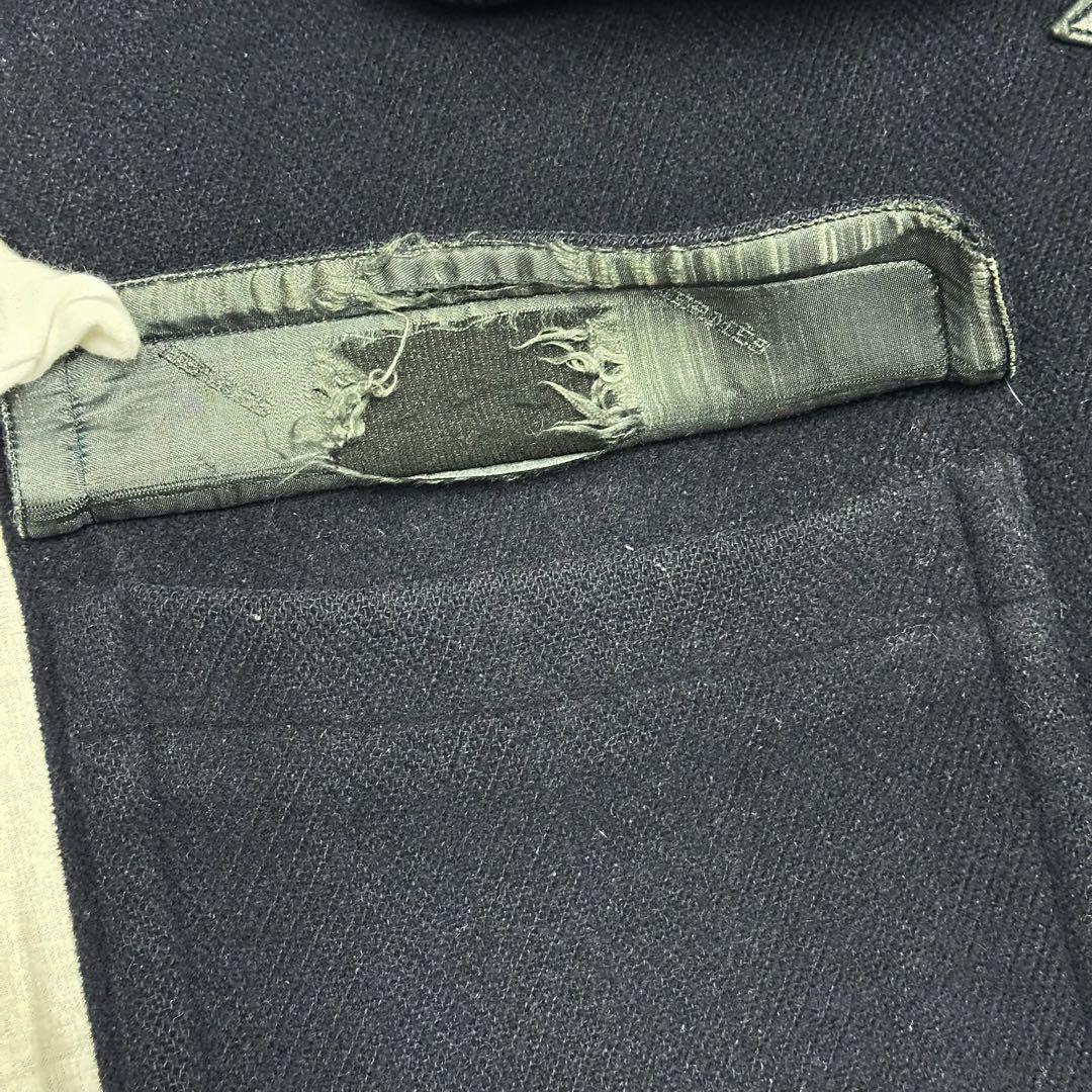 エルメス Lサイズ ダッフルコート ヘリンボーン ダークブルー フード脱着可能