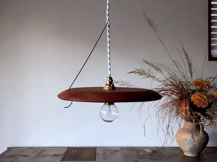 【SALE!】フック付大きなペンダントライト 木製ランプシェード 真鍮 天井照明