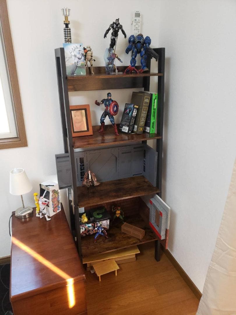 木製オープンラック 4段シェルフ 幅56cm スチール脚 組み立て簡単