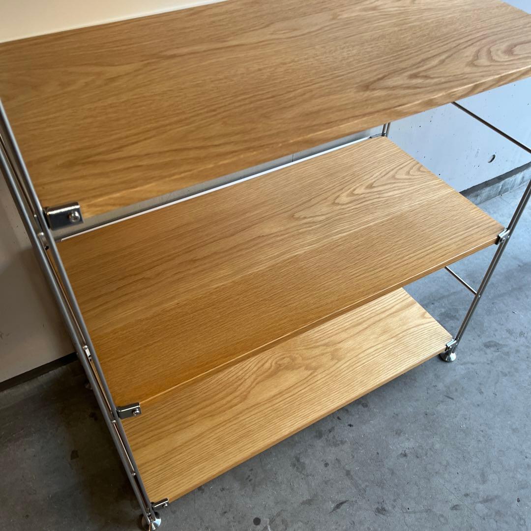 美品★無印ステンレスユニットシェルフ・オーク材棚セット・ワイド中 バックパネル付