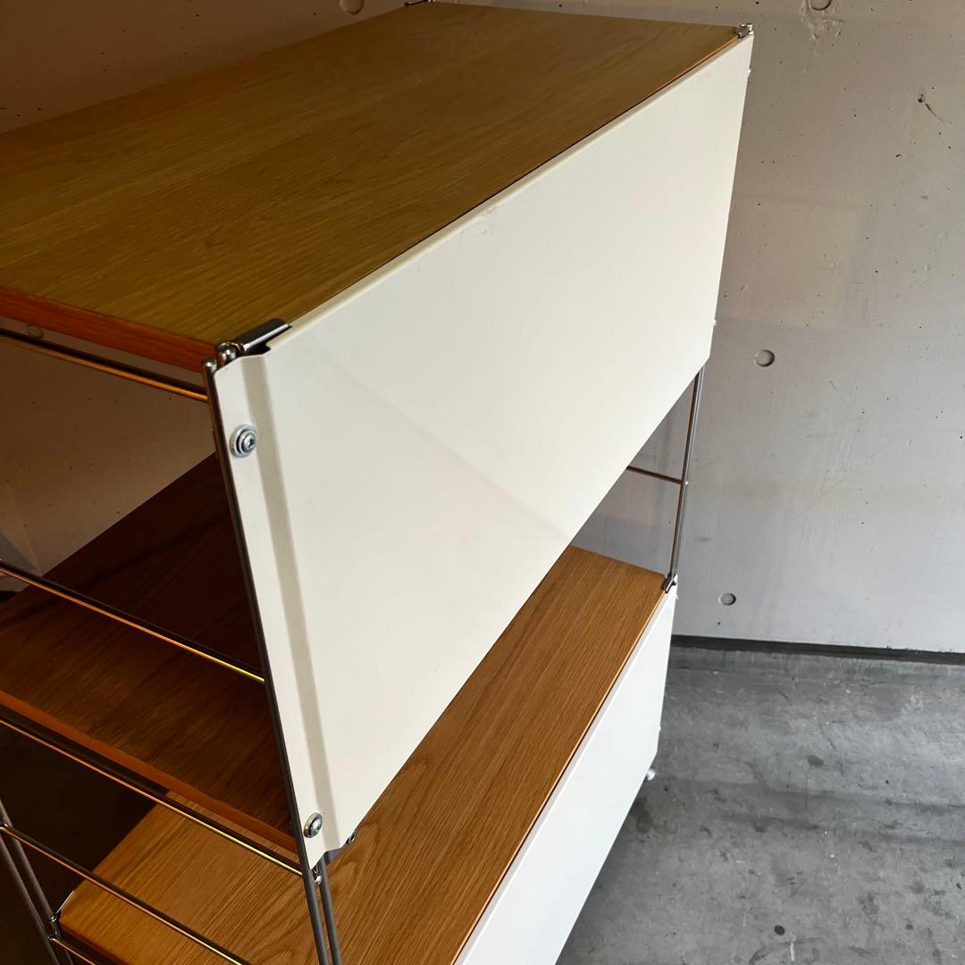 美品★無印ステンレスユニットシェルフ・オーク材棚セット・ワイド中 バックパネル付