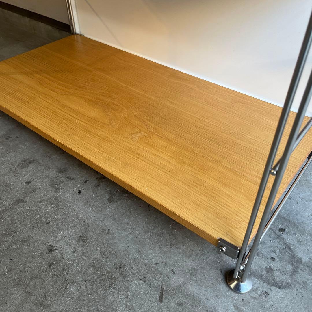 美品★無印ステンレスユニットシェルフ・オーク材棚セット・ワイド中 バックパネル付