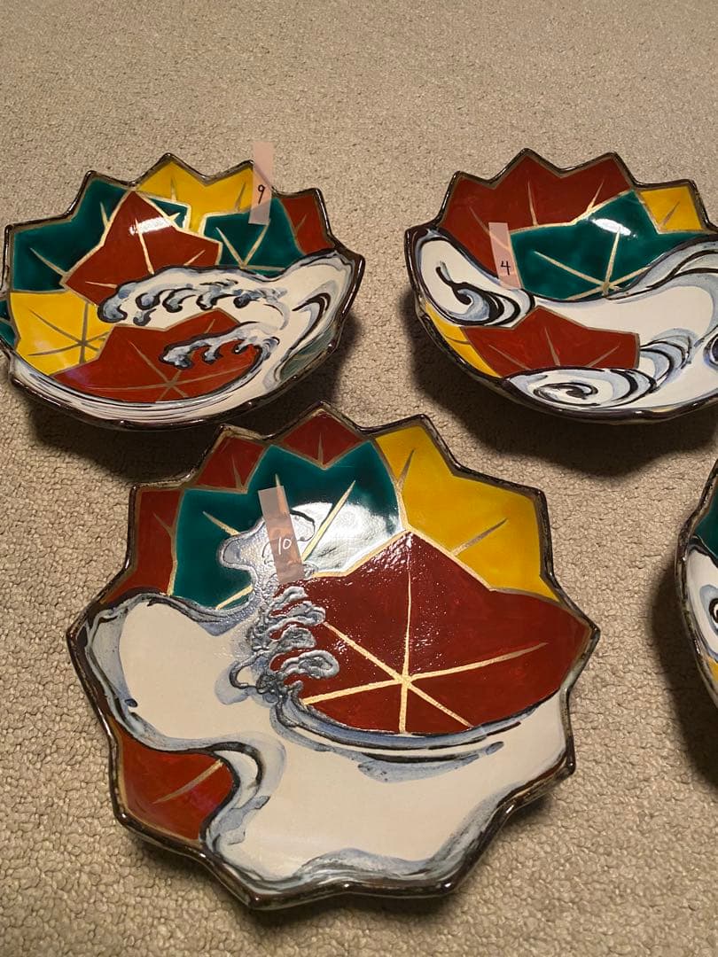 乾山写呉須入り竜田川文向付10客清水焼　京器　懐石向付