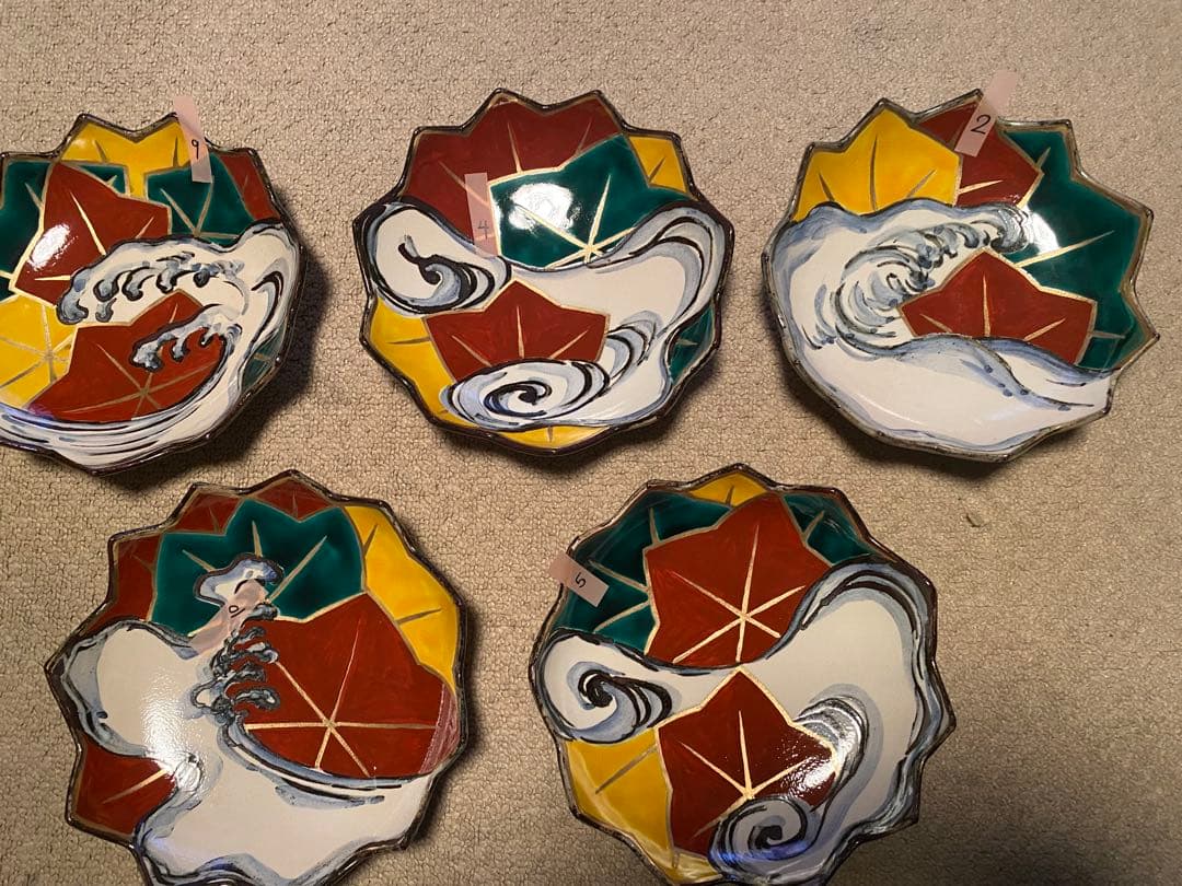 乾山写呉須入り竜田川文向付10客清水焼　京器　懐石向付