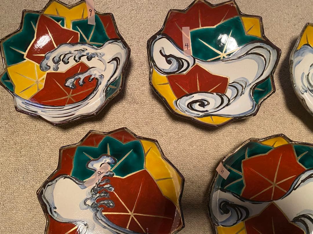 乾山写呉須入り竜田川文向付10客清水焼　京器　懐石向付