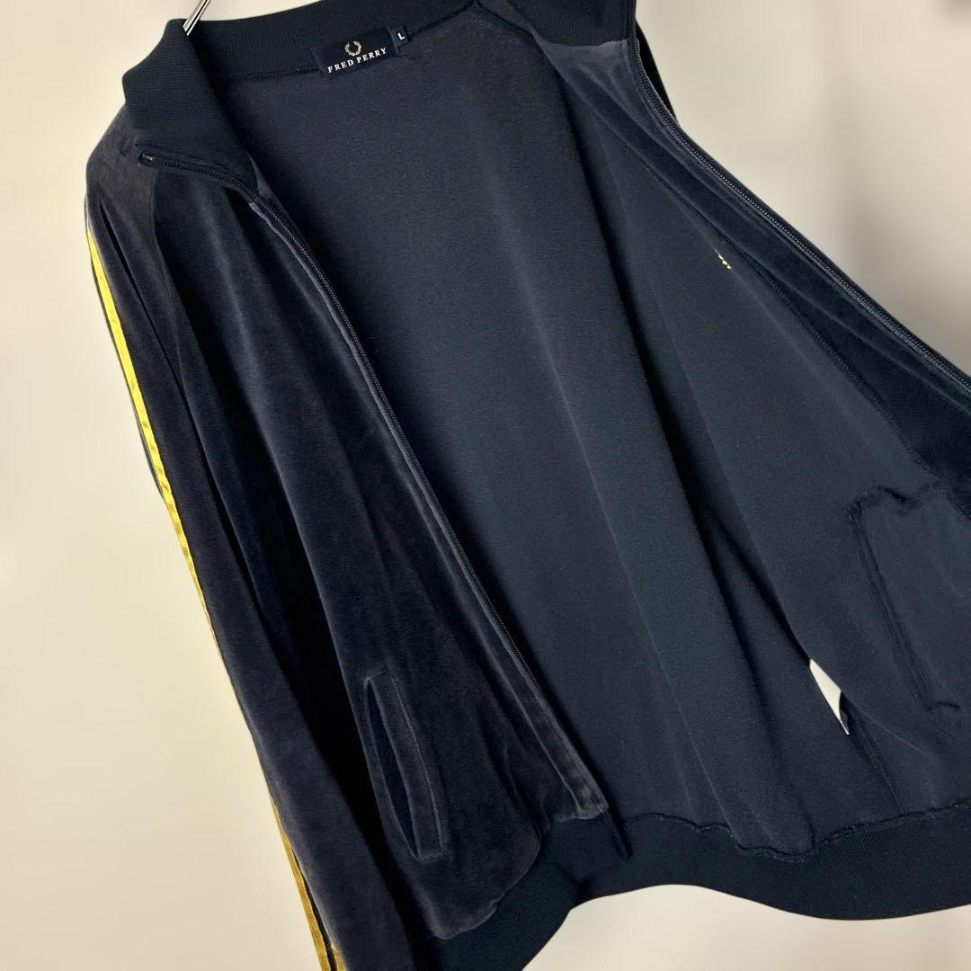 トラックジャケット　ベロア　フレッドペリー　ブラック　刺繍　ジャージ　Fred