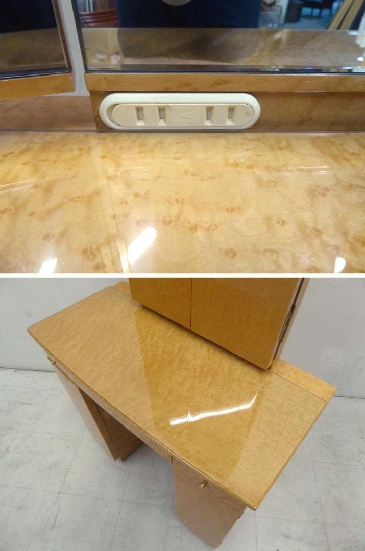 ■松創 matsuso■バーズアイメープル ドレッサー 三面鏡 チェア付