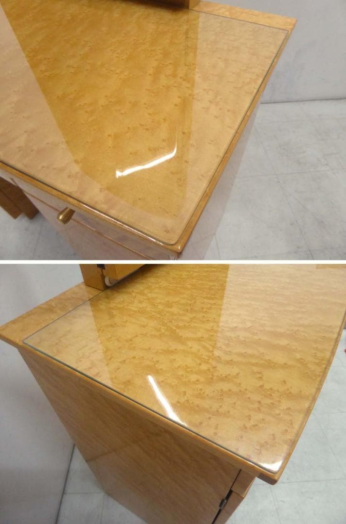 ■松創 matsuso■バーズアイメープル ドレッサー 三面鏡 チェア付