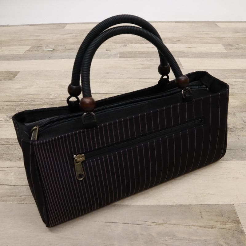 《新古品◆草履バッグセット◆黒地×ピンクのストライプ＊細縞模様◆Z3-12》