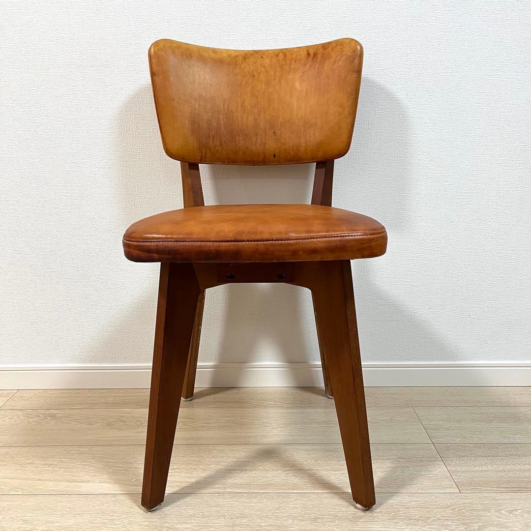 (と01)本革 無垢 ダイニングチェア 国産ヴィンテージ シャルドネ系 WULC