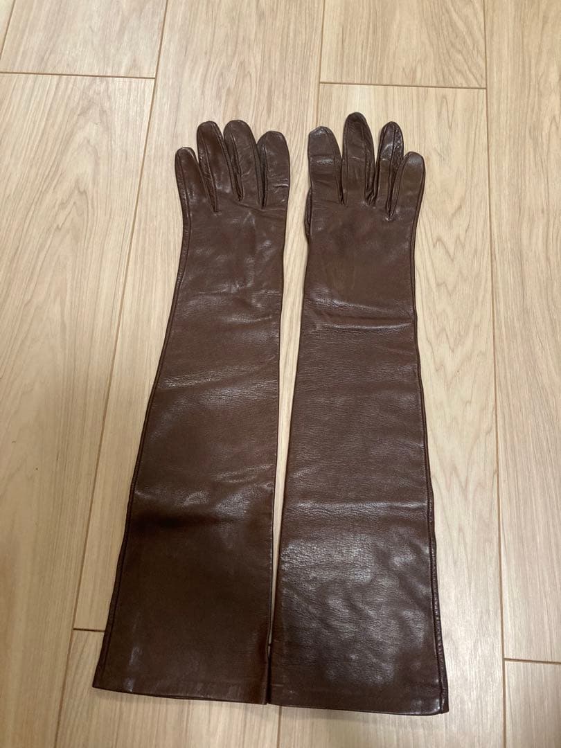 gloves イタリア製 レザーロンググローブ ブラウン サイズ7 裏地シルク