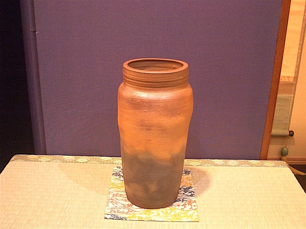 南蛮焼　清水楽山作　花生　無傷　共箱　古物。