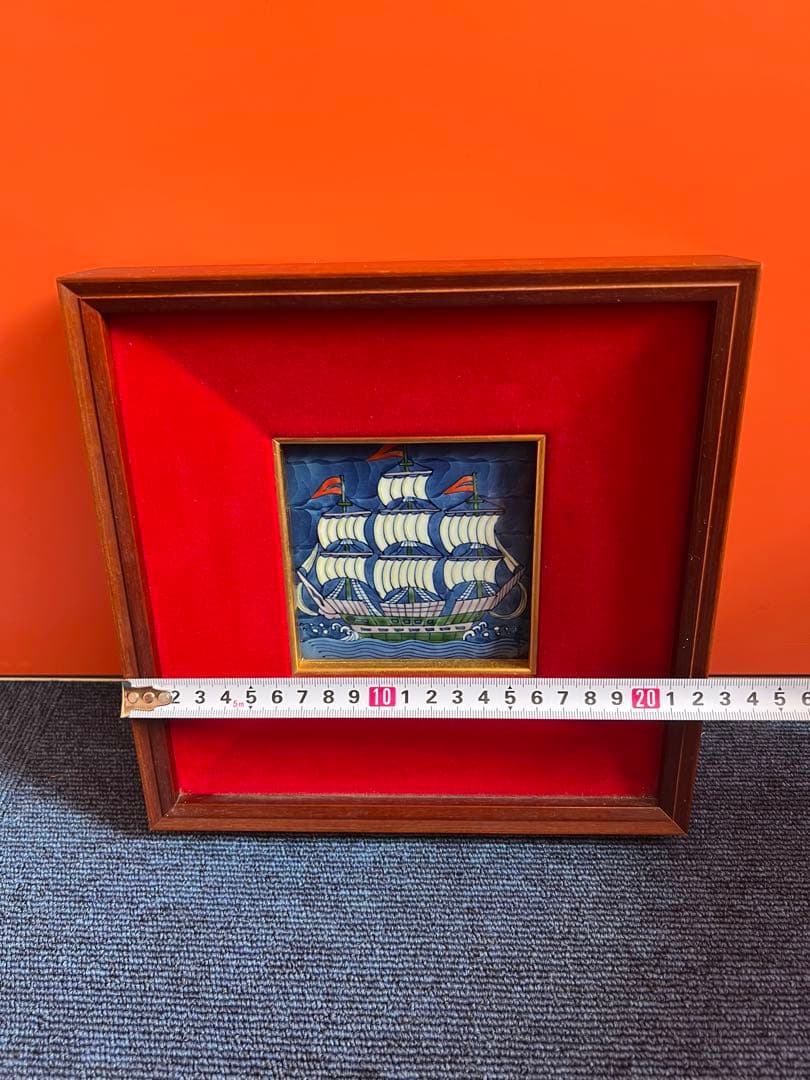 1343  源右衛門 染付 陶板画 額装 帆船 額縁  置物　工芸品