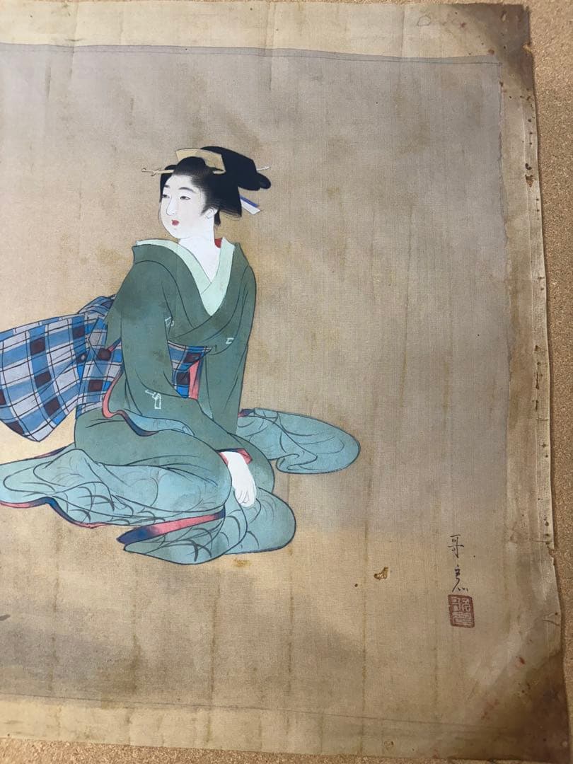 浮世絵 美人画 絹本画 歌麿 美術 アンティーク 骨董品